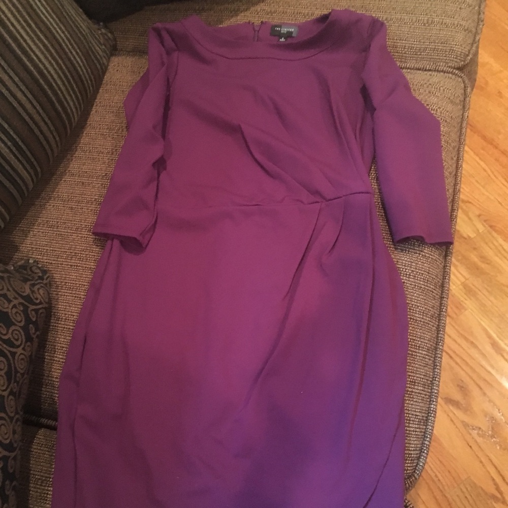 Side ruched purple dress, 3/4 sleeves